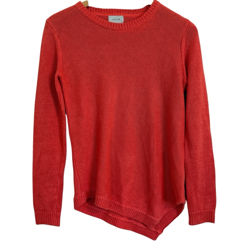 Jigsaw Coral Linen Sweater Women’s Size XS Lightweight Asymmetrical Hem